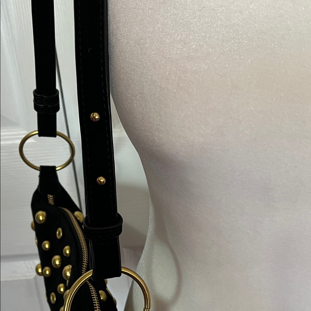 Chic Black Crossbody/Shoulder Bag with Gold Studs - Picture 9 of 9